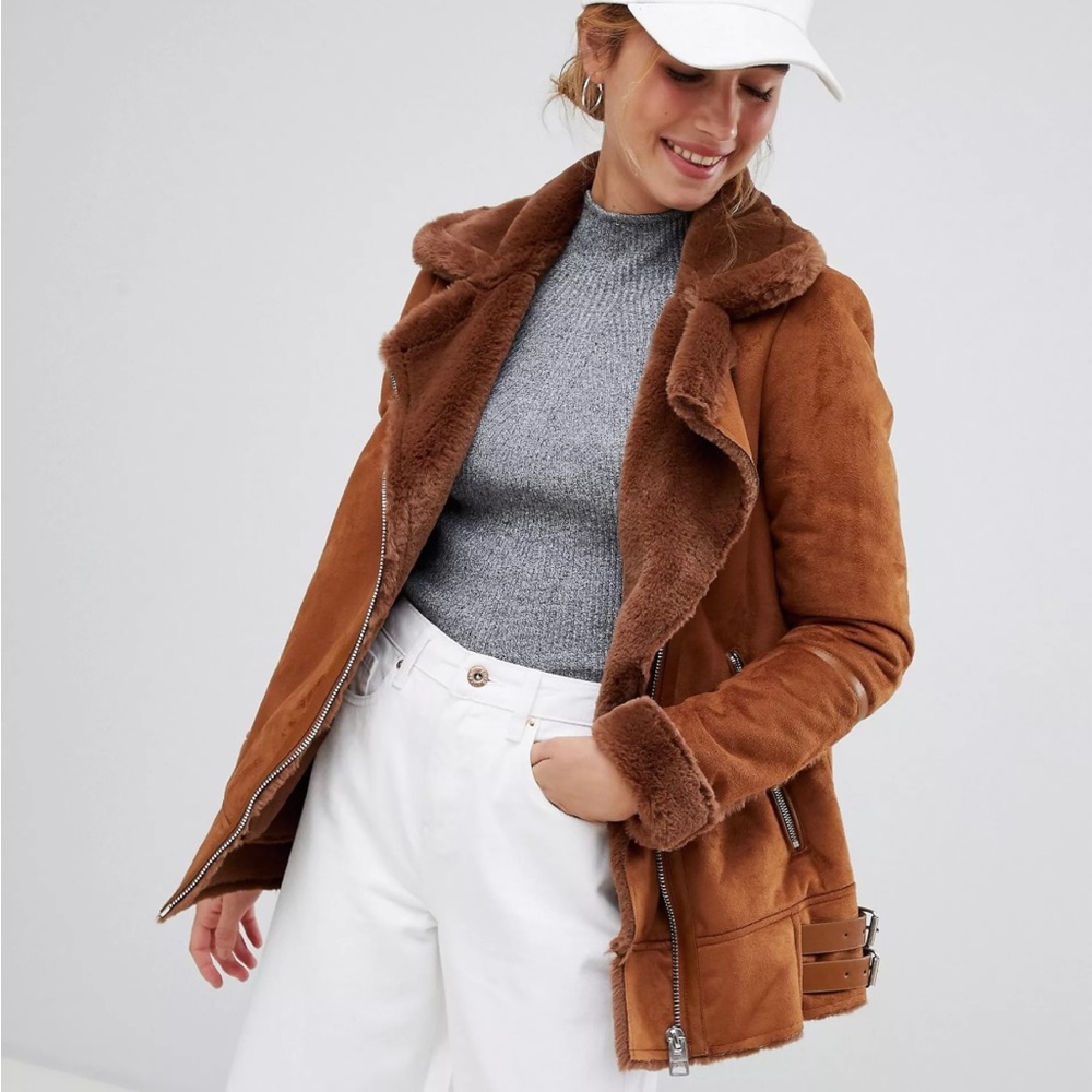 Pull&Bear Brown Faux Fur Lined Jacket